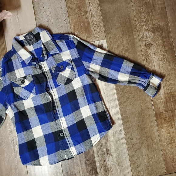 Faded Glory Blue Gray White Boys Flannel Shirt Size Small 6-7 EUC - Picture 8 of 14